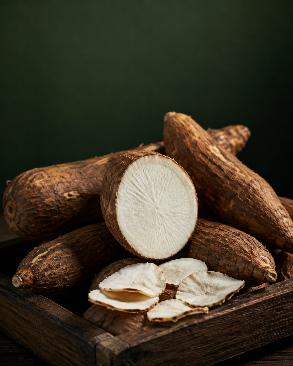Fresh cassava roots and cassava chips
