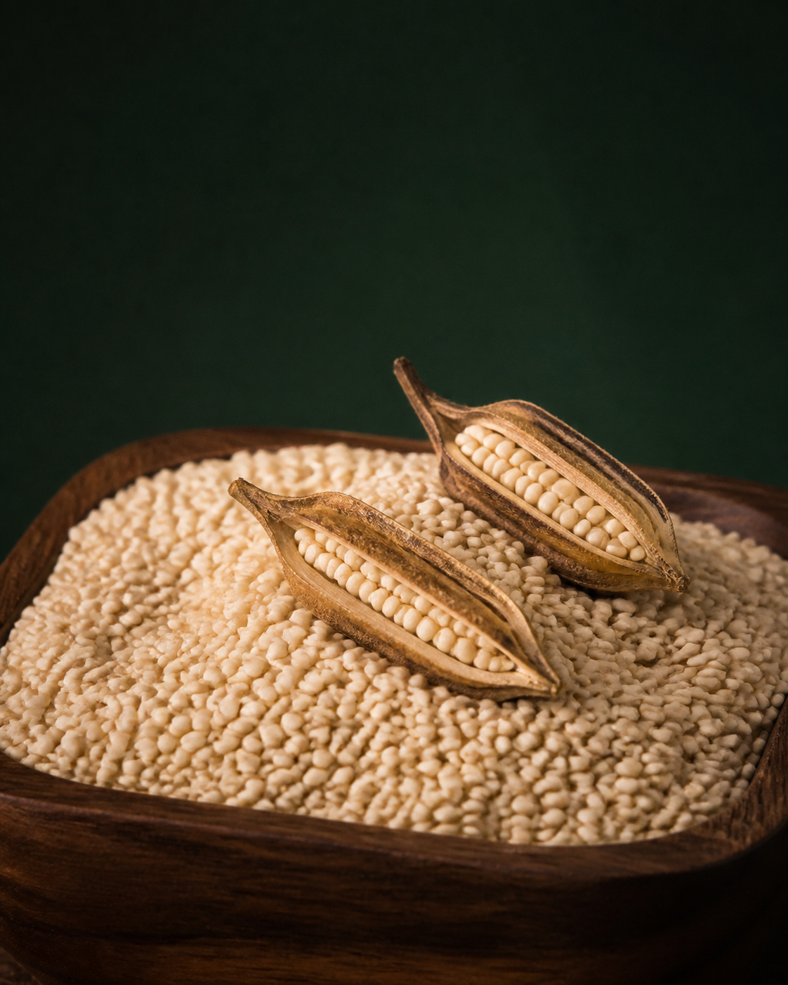 Sesame seeds with natural seed pods