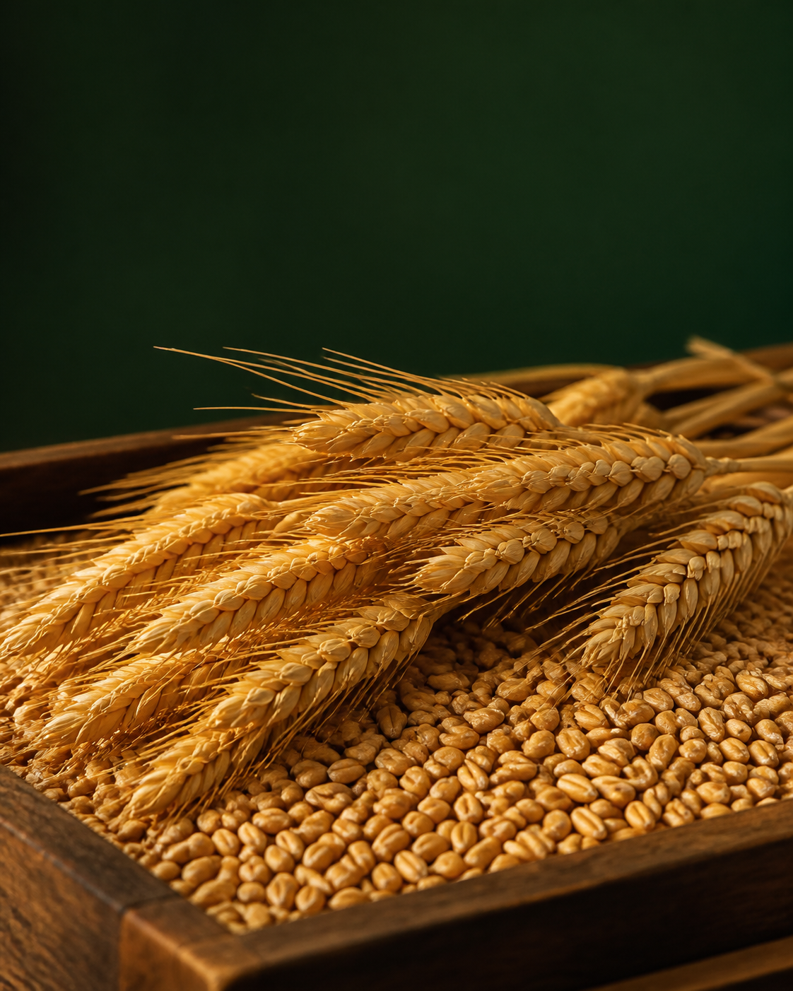 Golden wheat ears and grains